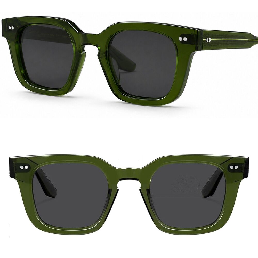 *Case Included* Men's Green Gray Polarized Square Acetate Retro Style Sunglasses